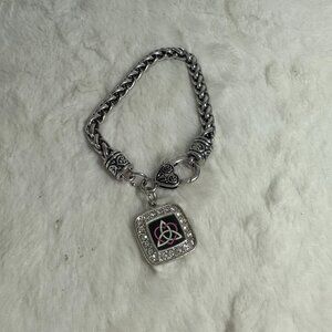 Inspired Silver Celtic Sisters Knot Square Charm Braided Bracelet